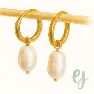 Camille Gold Tone Hoop Earrings with Cultured Baroque Pearls – 1” Drop